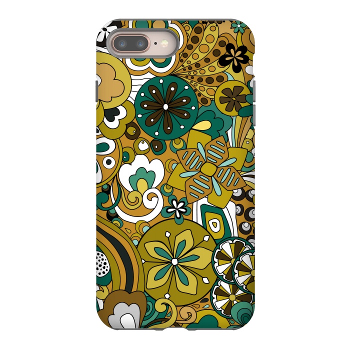 iPhone 7 plus StrongFit Retro Moody Florals in Green and Mustard by Paula Ohreen