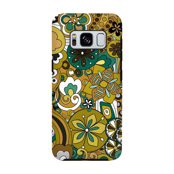 Galaxy S8 StrongFit Retro Moody Florals in Green and Mustard by Paula Ohreen