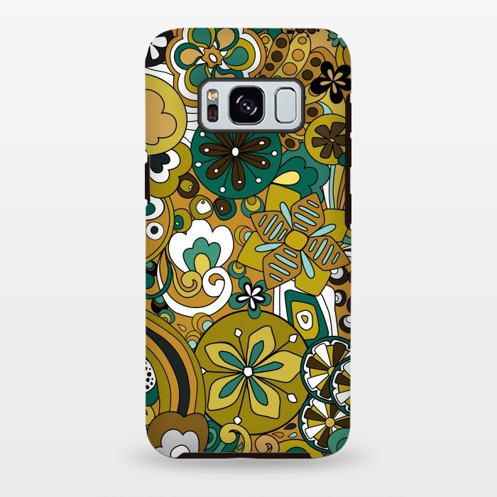 Galaxy S8 plus StrongFit Retro Moody Florals in Green and Mustard by Paula Ohreen