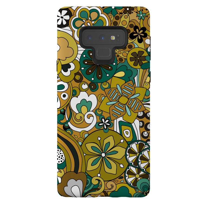 Galaxy Note 9 StrongFit Retro Moody Florals in Green and Mustard by Paula Ohreen