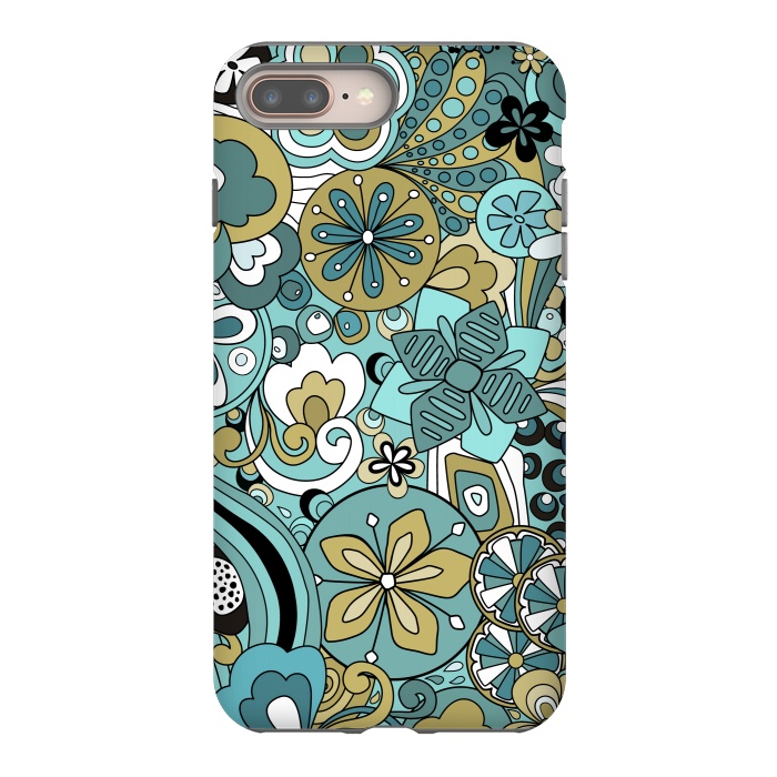 iPhone 7 plus StrongFit Retro Moody Florals in Blue and Green by Paula Ohreen