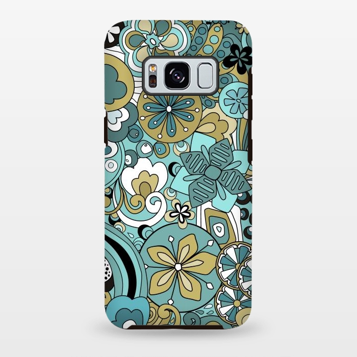 Galaxy S8 plus StrongFit Retro Moody Florals in Blue and Green by Paula Ohreen