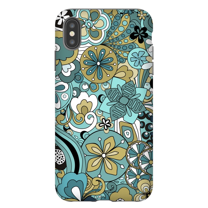 iPhone Xs Max StrongFit Retro Moody Florals in Blue and Green by Paula Ohreen