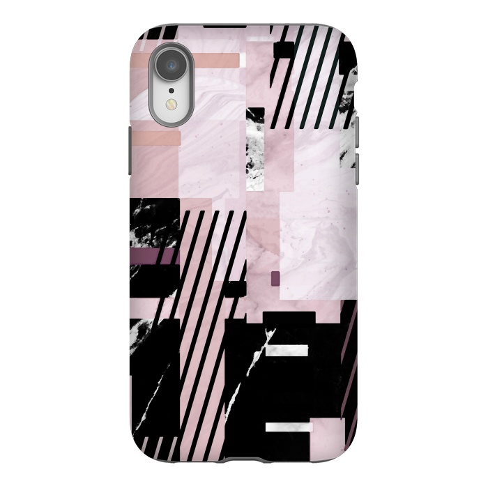iPhone Xr StrongFit Modern geometric blush pink marble tiles by Oana 