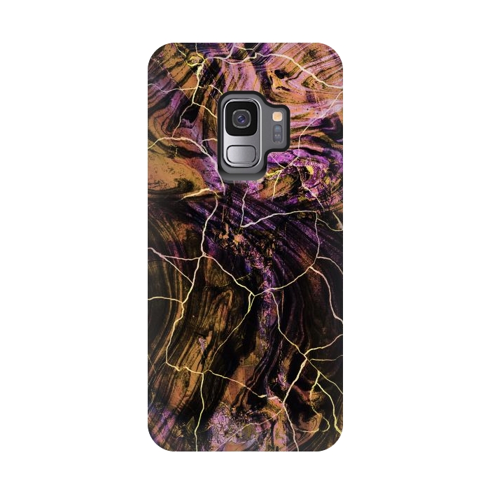 Galaxy S9 StrongFit Gold pink marble brushstrokes and cracks by Oana 