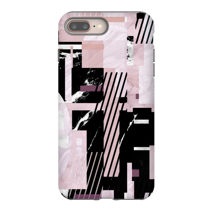 iPhone 7 plus StrongFit Elegant geometric pink black marble tiles by Oana 