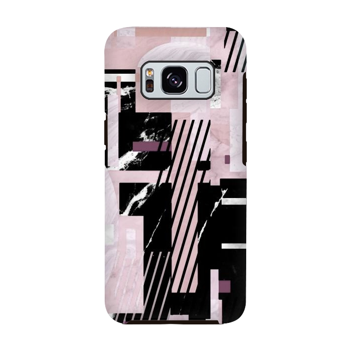 Galaxy S8 StrongFit Elegant geometric pink black marble tiles by Oana 
