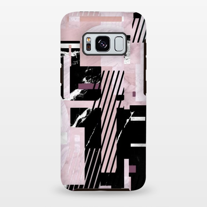Galaxy S8 plus StrongFit Elegant geometric pink black marble tiles by Oana 
