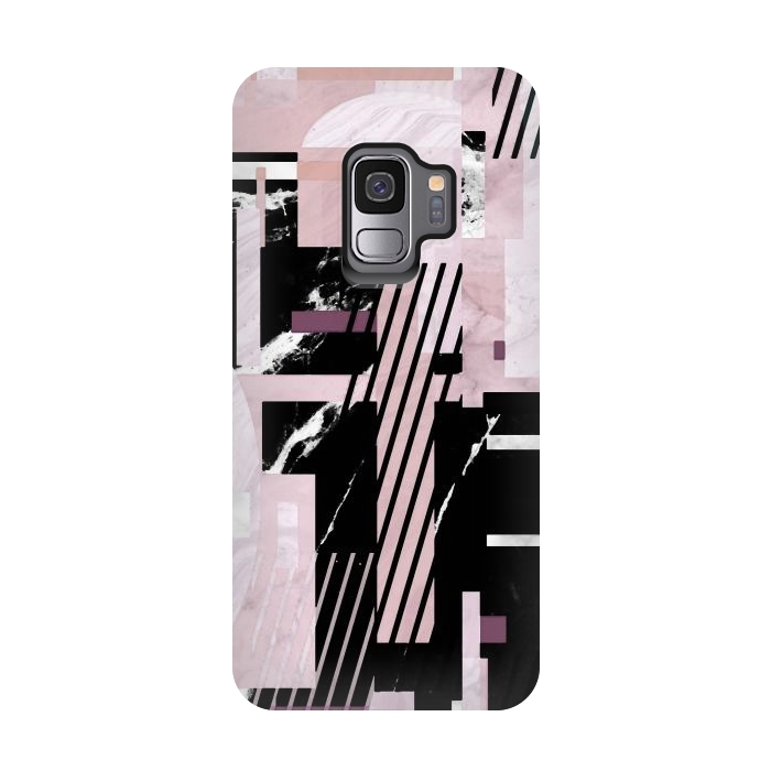 Galaxy S9 StrongFit Elegant geometric pink black marble tiles by Oana 
