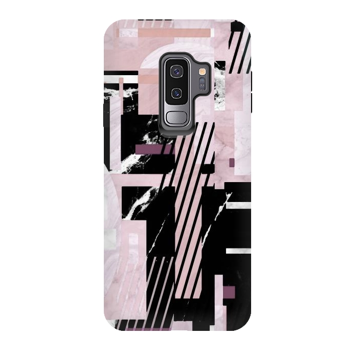Galaxy S9 plus StrongFit Elegant geometric pink black marble tiles by Oana 