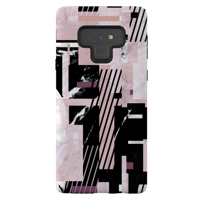 Galaxy Note 9 StrongFit Elegant geometric pink black marble tiles by Oana 