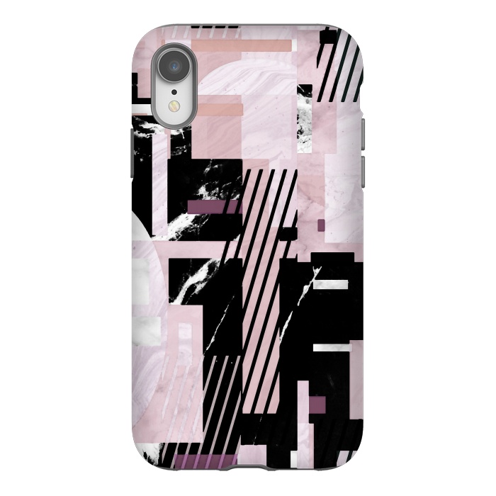 iPhone Xr StrongFit Elegant geometric pink black marble tiles by Oana 