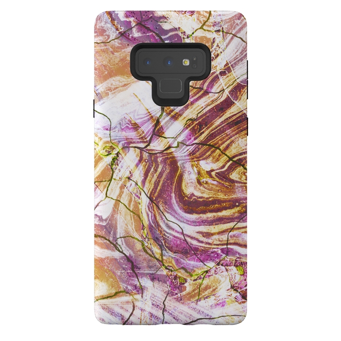 Galaxy Note 9 StrongFit Brushed gold pink marble art by Oana 