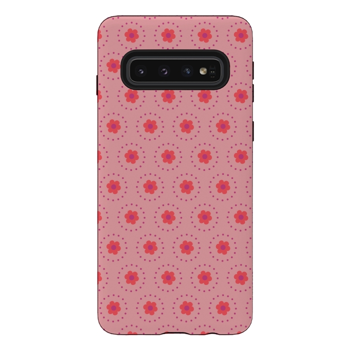 Galaxy S10 StrongFit Pink Circular Floral by Rosie Simons