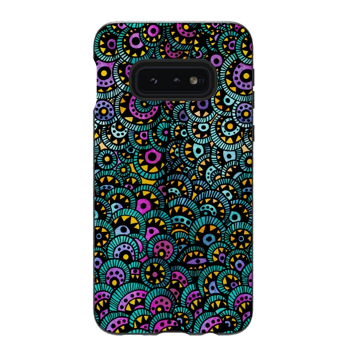 Galaxy S10e StrongFit Peacock Tail by Pom Graphic Design