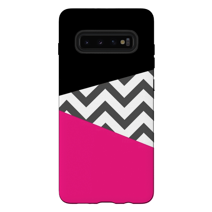 Galaxy S10 plus StrongFit Color Blocked Chevron Black Pink  by Josie Steinfort 