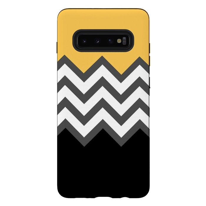 Galaxy S10 plus StrongFit Color Blocked Chevron Black Yellow by Josie Steinfort 