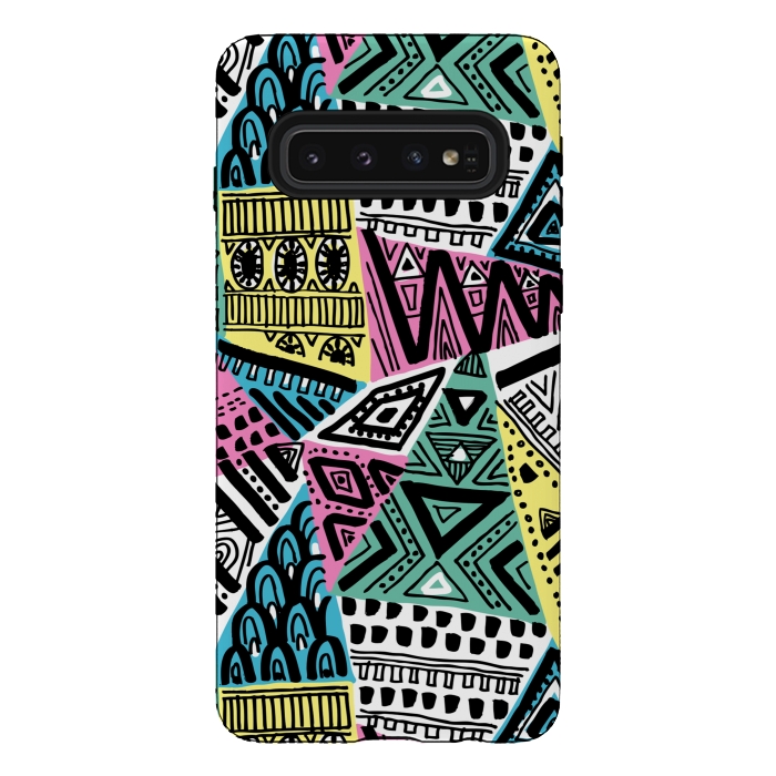 Galaxy S10 StrongFit Tribal triangles by Laura Grant