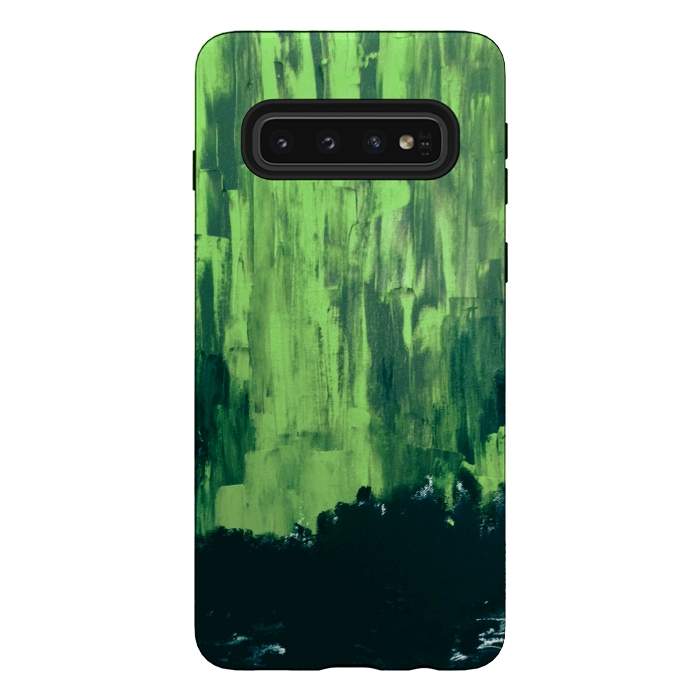 Galaxy S10 StrongFit Lime Green Northern Lights by ANoelleJay