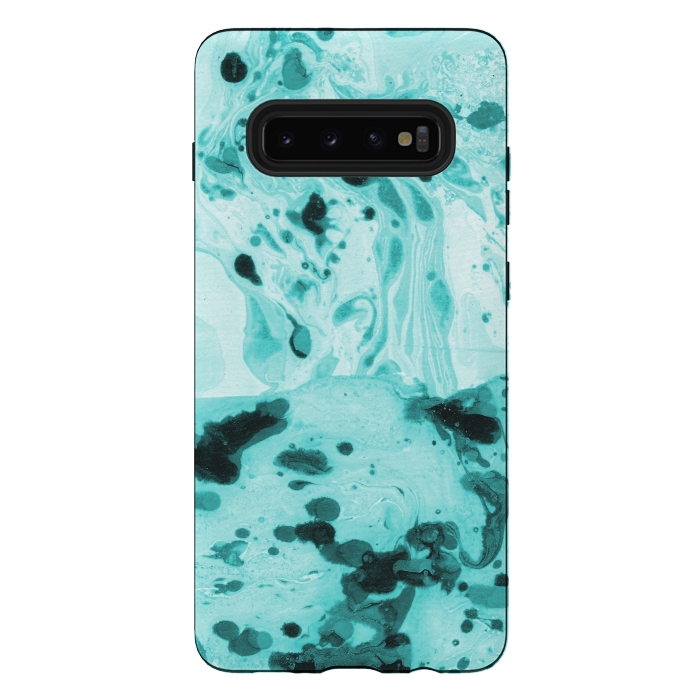 Galaxy S10 plus StrongFit Turquoise Marble by Laura Grant