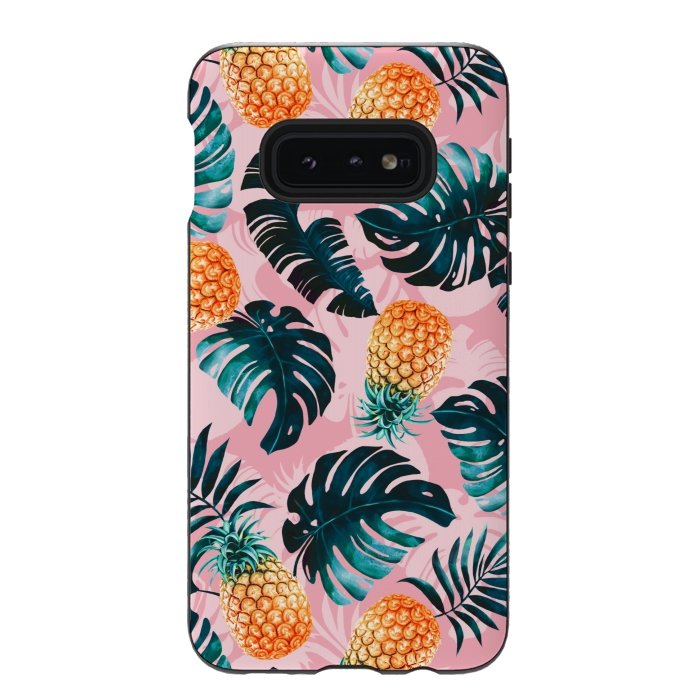 Galaxy S10e StrongFit Pineapple and Leaf Pattern by Burcu Korkmazyurek