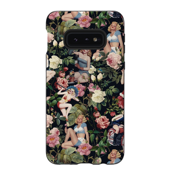 Galaxy S10e StrongFit Floral and Pin Up Girls Pattern by Burcu Korkmazyurek