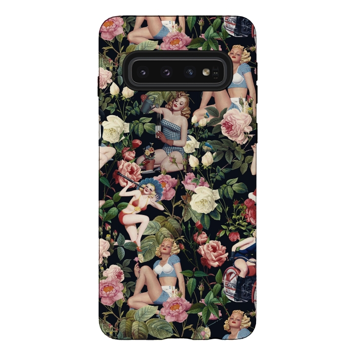 Galaxy S10 StrongFit Floral and Pin Up Girls Pattern by Burcu Korkmazyurek