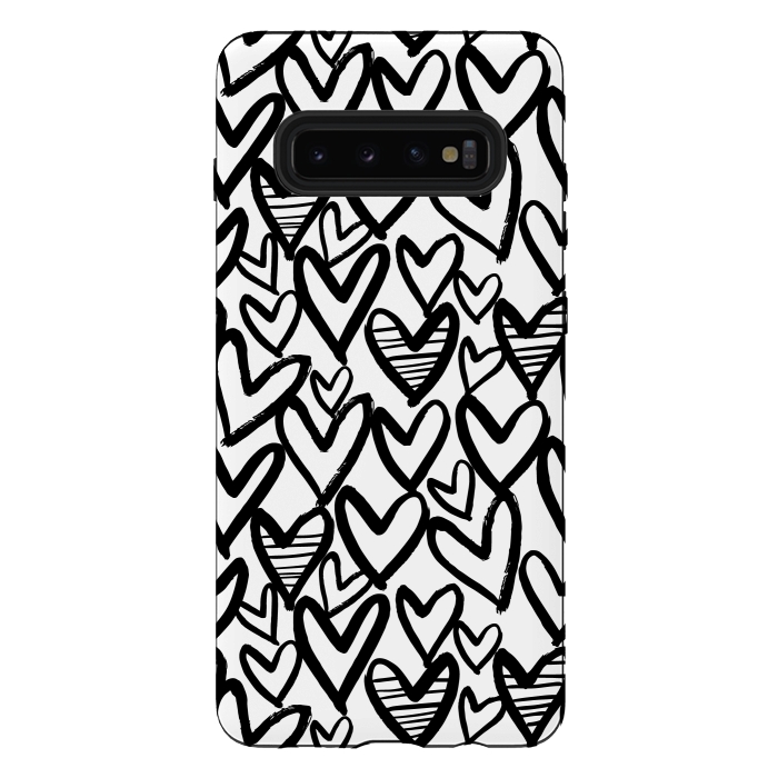 Galaxy S10 plus StrongFit Black and white hearts by Laura Grant