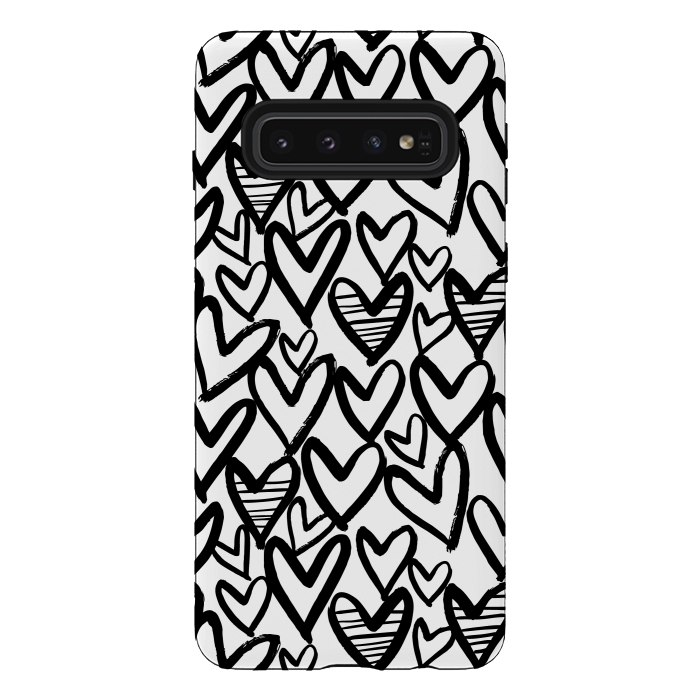 Galaxy S10 StrongFit Black and white hearts by Laura Grant