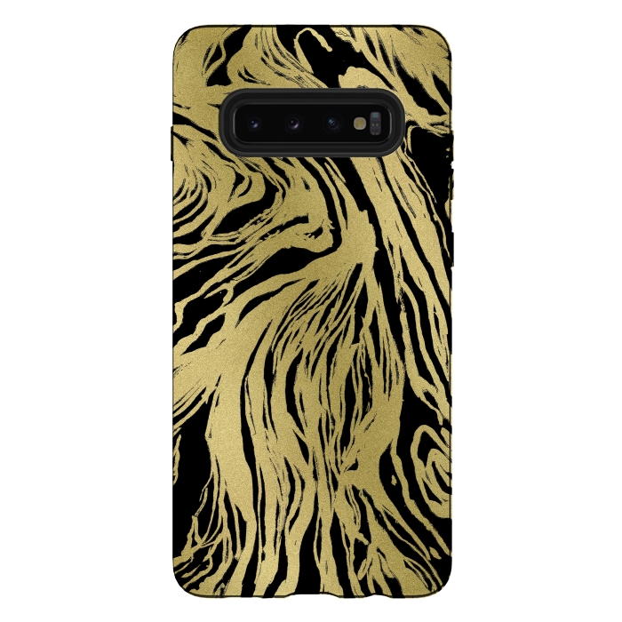 Galaxy S10 plus StrongFit Black and Gold Marble by Caitlin Workman