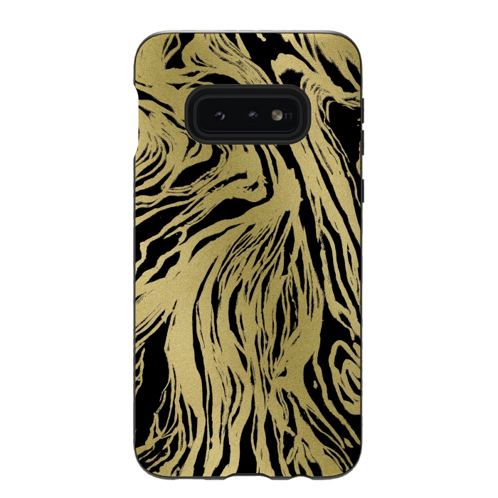 Galaxy S10e StrongFit Black and Gold Marble by Caitlin Workman