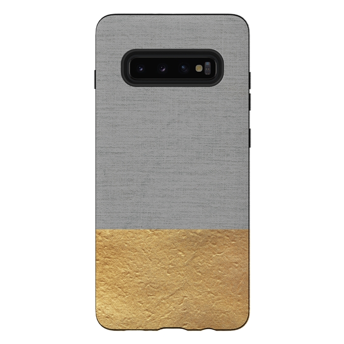 Galaxy S10 plus StrongFit Color Blocked Gold and Grey by Caitlin Workman