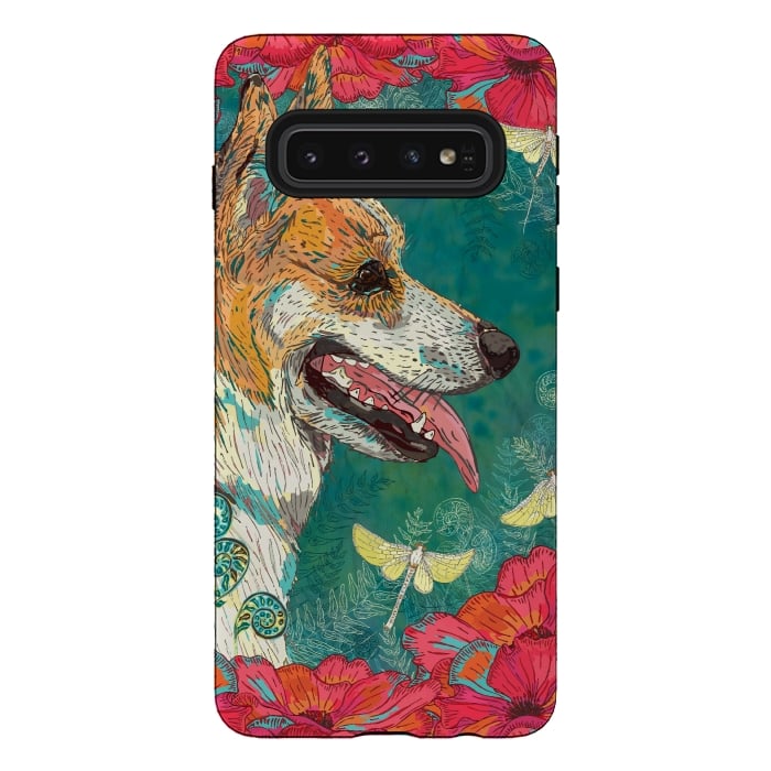 Galaxy S10 StrongFit Corgi and Fairies by Lotti Brown