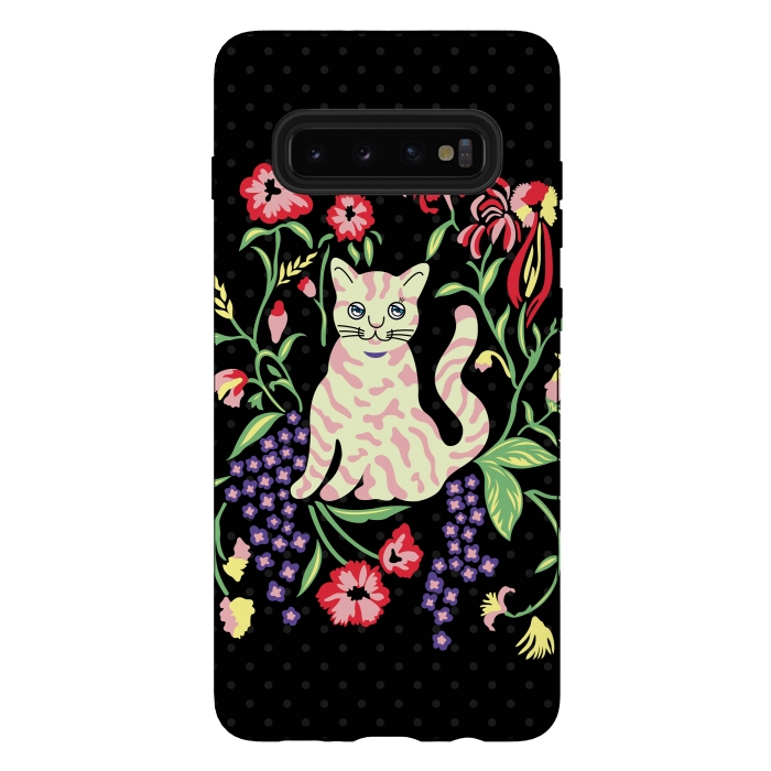 Galaxy S10 plus StrongFit Cutie Cat with Flowers by Michael Cheung