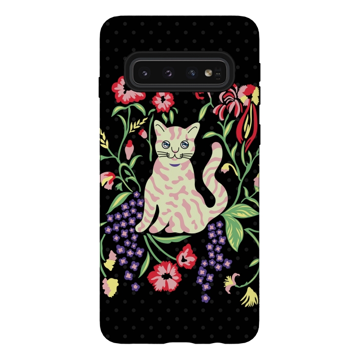 Galaxy S10 StrongFit Cutie Cat with Flowers by Michael Cheung