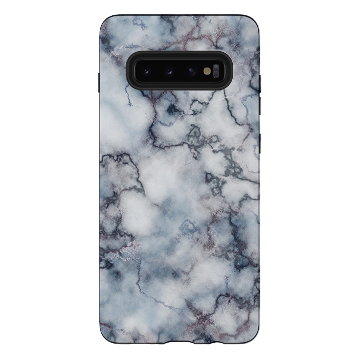 Galaxy S10 plus StrongFit Blue and Silver Veined Marble by CatJello