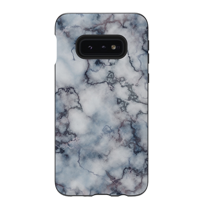 Galaxy S10e StrongFit Blue and Silver Veined Marble by CatJello