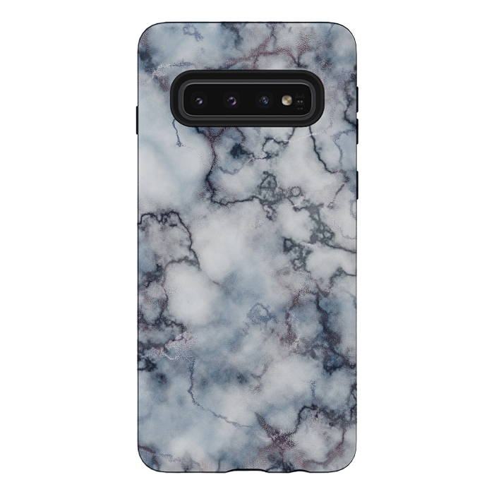 Galaxy S10 StrongFit Blue and Silver Veined Marble by CatJello