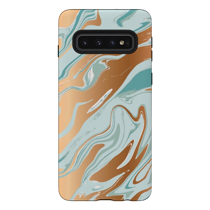Galaxy S10 StrongFit Liquid Green Marble and Gold 006 by Jelena Obradovic