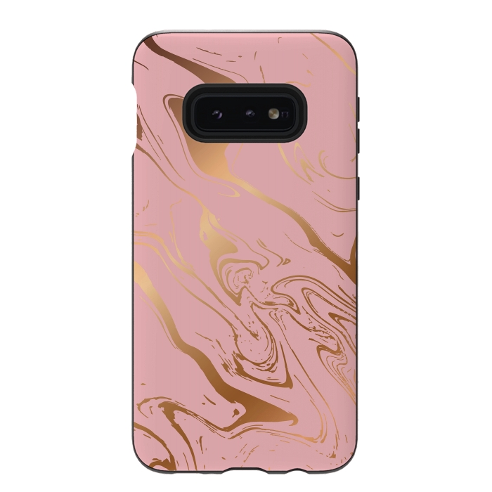 Galaxy S10e StrongFit Liquid marble texture design, pink and gold by Jelena Obradovic