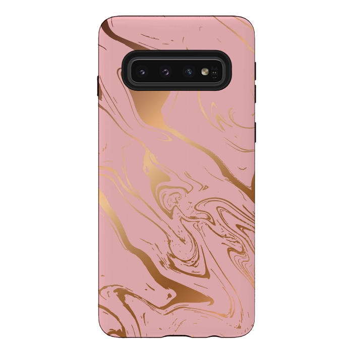 Galaxy S10 StrongFit Liquid marble texture design, pink and gold by Jelena Obradovic
