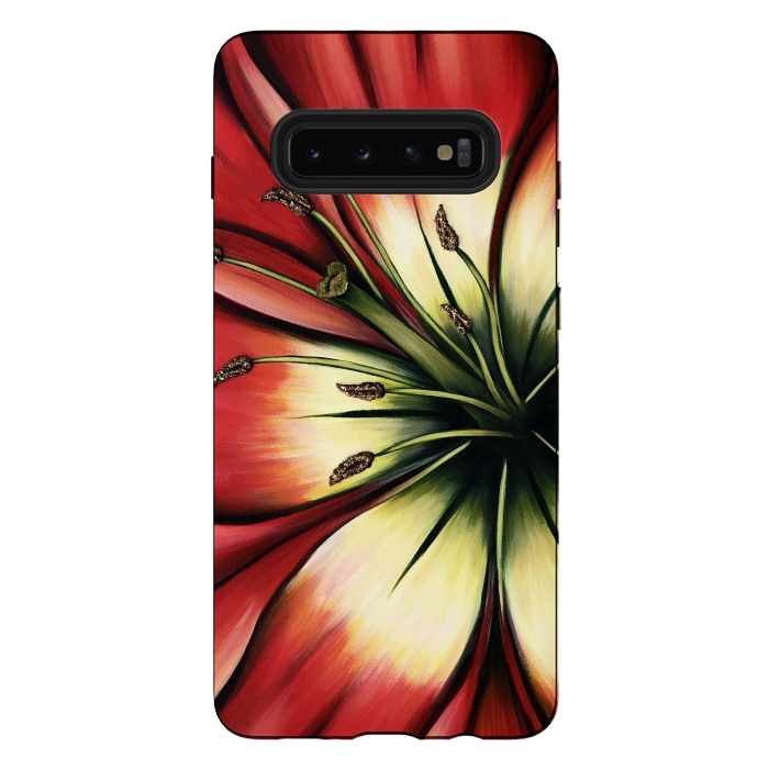 Galaxy S10 plus StrongFit Red Lily Flower by Denise Cassidy Wood