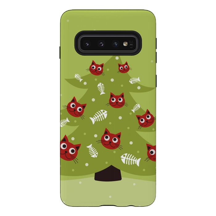 Galaxy S10 StrongFit Cat Christmas Tree With Fish Ornaments by Boriana Giormova