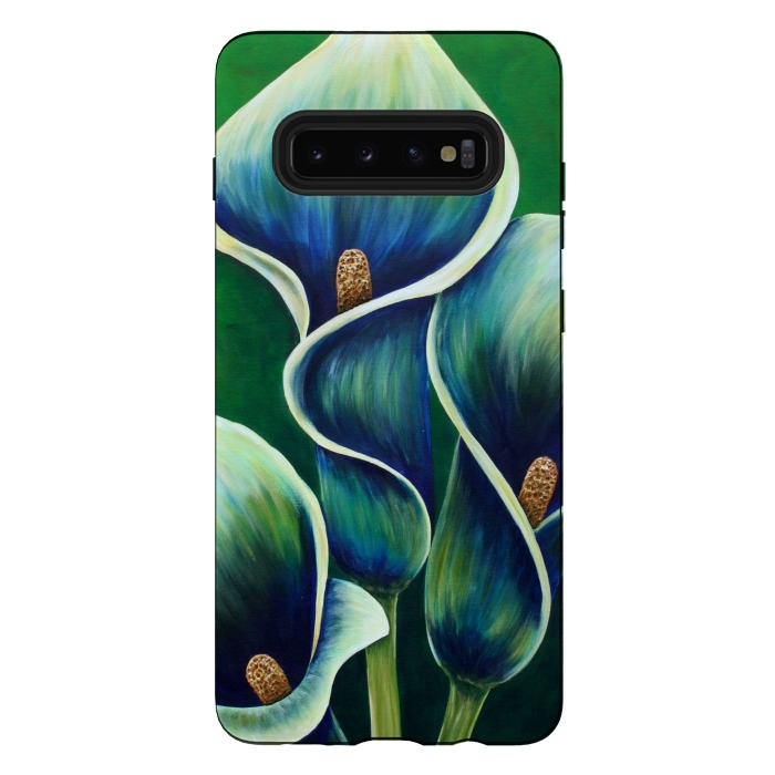 Galaxy S10 plus StrongFit Blue Calla Lilies by Denise Cassidy Wood