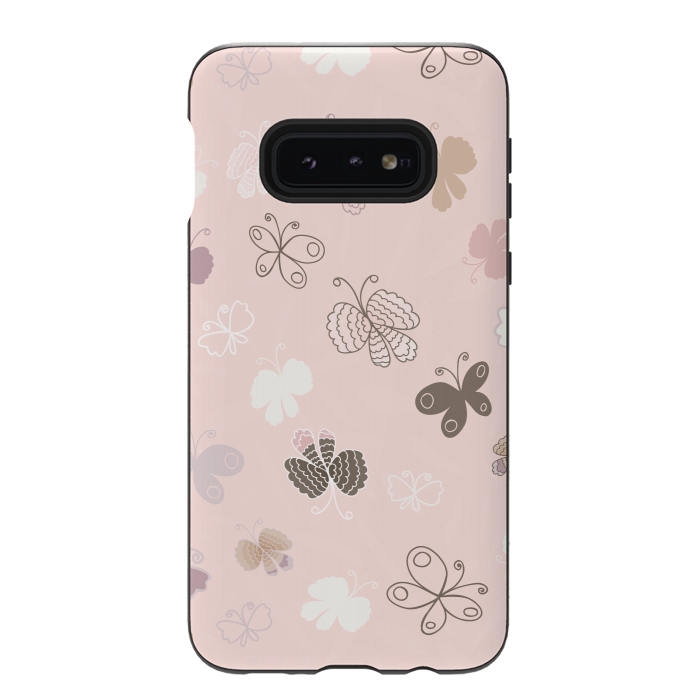 Galaxy S10e StrongFit Pretty Pink and Purple Butterflies on Light Pink by Paula Ohreen