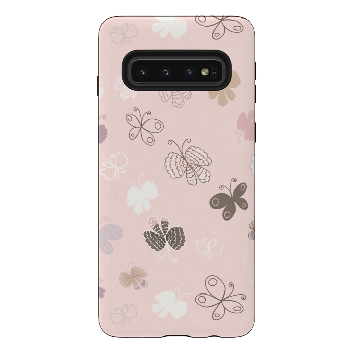 Galaxy S10 StrongFit Pretty Pink and Purple Butterflies on Light Pink by Paula Ohreen