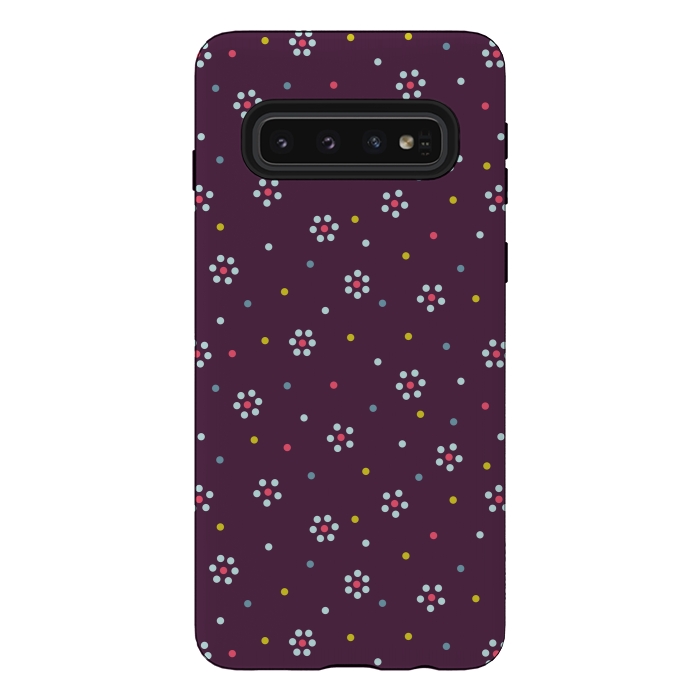 Galaxy S10 StrongFit Flowers Made Of Dots Pattern On Purple by Boriana Giormova