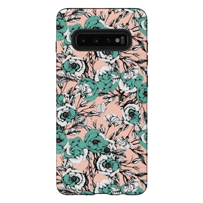Galaxy S10 plus StrongFit Blue and pink floral by Mmartabc