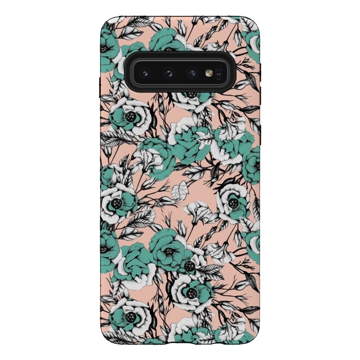 Galaxy S10 StrongFit Blue and pink floral by Mmartabc