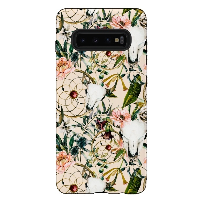 Galaxy S10 plus StrongFit Bohemian dreamcatcher and skull floral  by Mmartabc